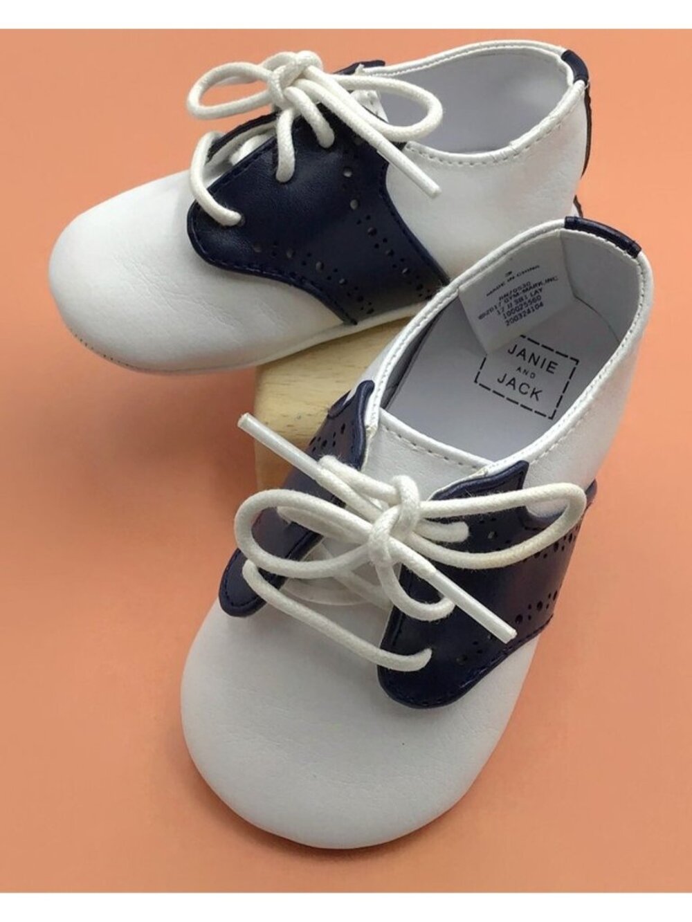 Janie & Jack Saddle Shoes Baby Size 3 White Navy Crib Shoes 6-12 Months